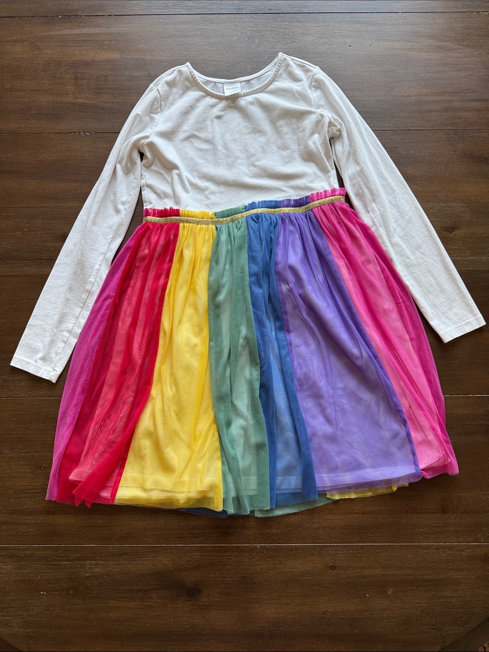 Size 12 150cm Hanna Andersson Long Sleeve Tulle Rainbow stretch cotton dress